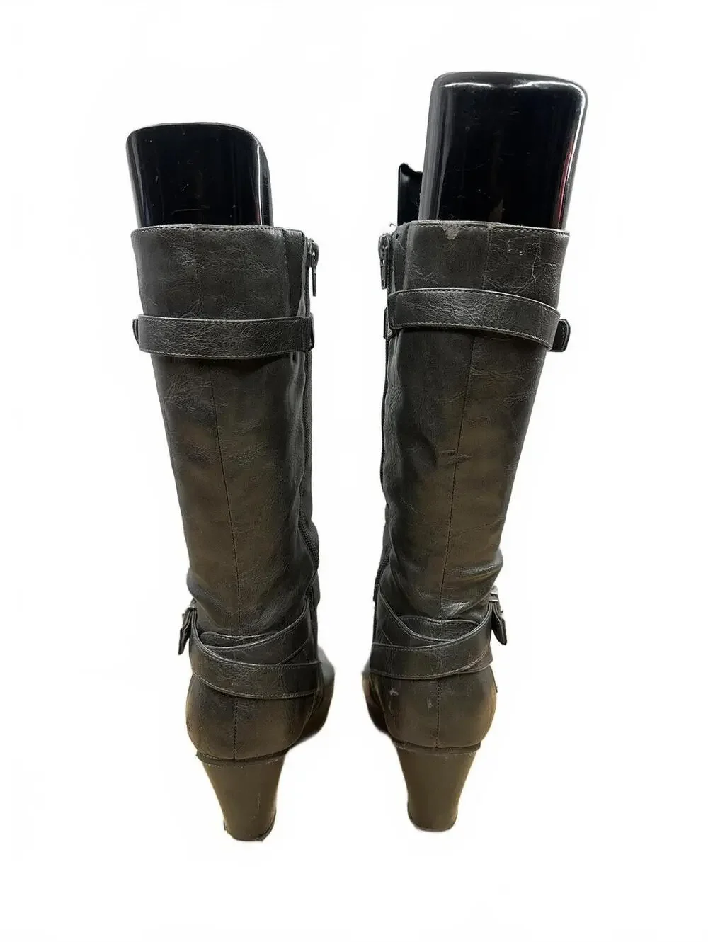Relativity Black/Dark Grey Mid Calf Buckle Strap Boots